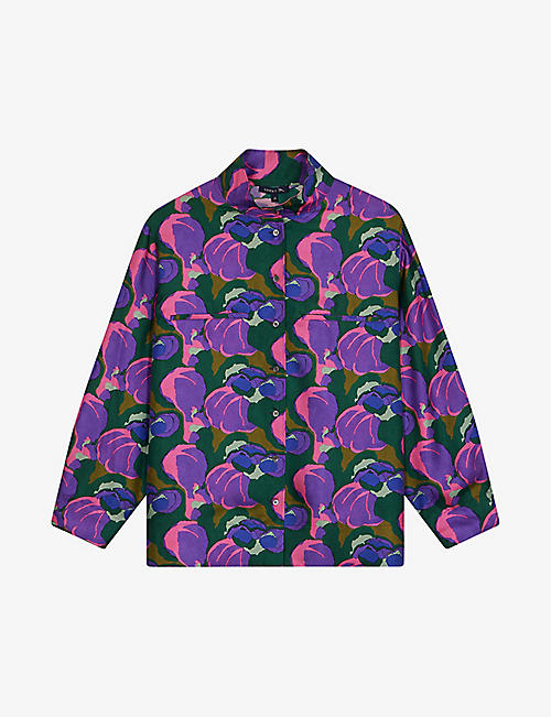 SOEUR: Violon graphic-print high-neck silk shirt
