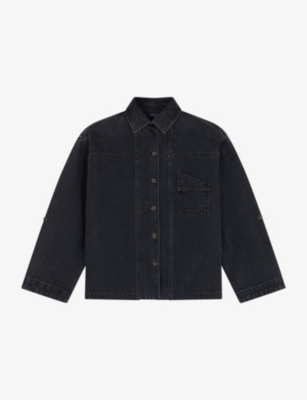 Soeur Lion Asymmetric-collar Denim Shirt In Black