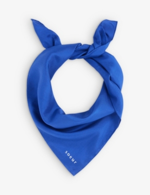 Shop Soeur Capucine Logo-print Silk Scarf In Blue