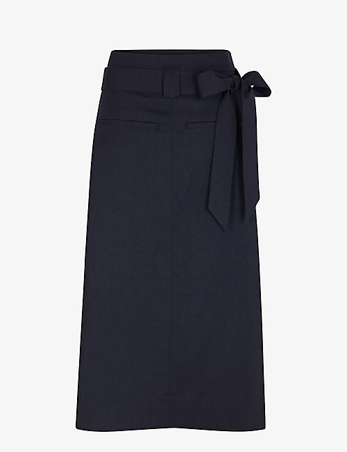 SOEUR: Versailles belted stretch-woven midi skirt