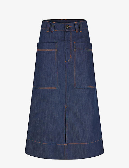 SOEUR: Volos pocket-embellished stretch-denim maxi skirt