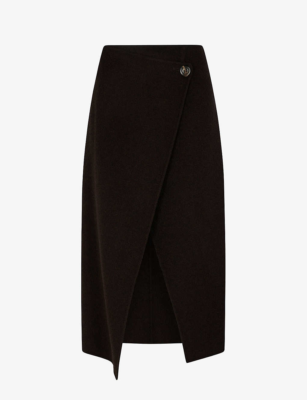 Soeur Womens Brown Wales Asymmetric Wool-blend Midi Skirt