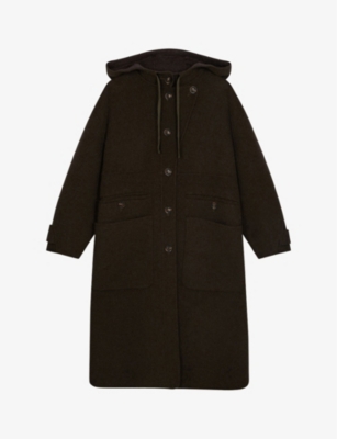 Soeur Raoul Hooded Wool-blend Coat In Khaki/brown
