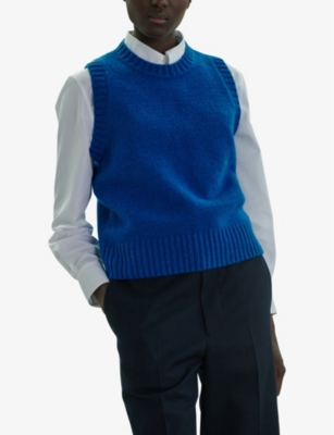 Shop Soeur Women's Blue Namaste Ribbed-collar Stretch-knitted Sweater Vest