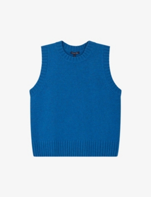 Soeur Namaste Ribbed-collar Stretch-knitted Jumper Waistcoat In Blue