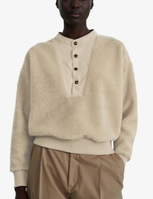 Soeur Womens Cream London Ribbed-trim Woven-blend Jumper In Cream