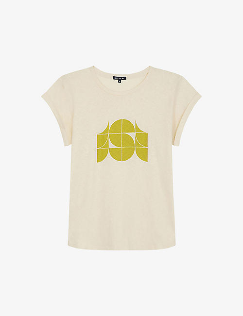SOEUR: Valentina brand-print organic-cotton and linen-blend T-shirt