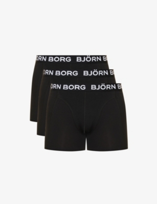 BJORN BORG: Pack of three Essential branded-waistband regular-fit stretch-cotton boxers