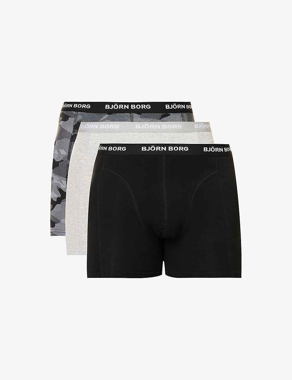Bjorn Borg Mens Black Beauty6 Pack Of Three Essential Branded-waistband Regular-fit Stretch-cotton B