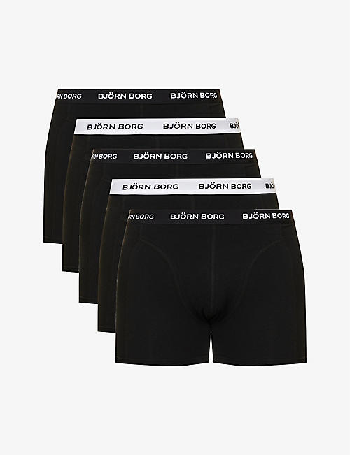 BJORN BORG: Pack of five branded-waistband regular-fit stretch-cotton boxers