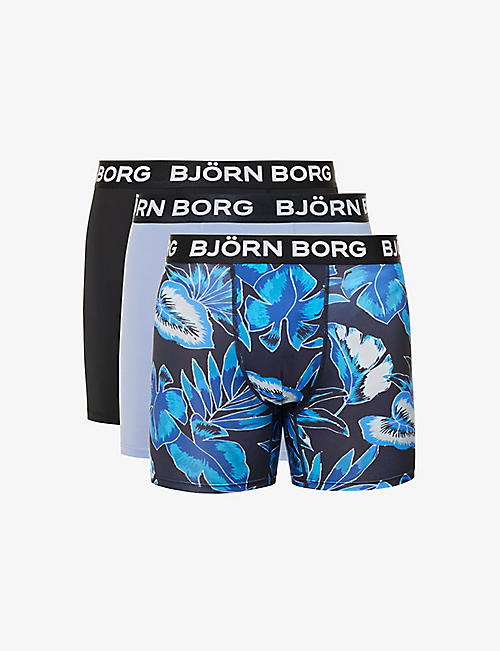 BJORN BORG: Pack of three logo-waistband stretch recycled-polyester boxers