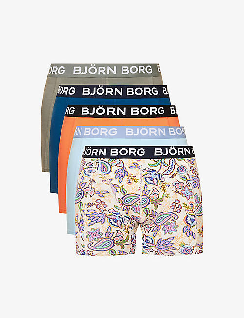 BJORN BORG：品牌标识腰弹力棉平角短裤五条装