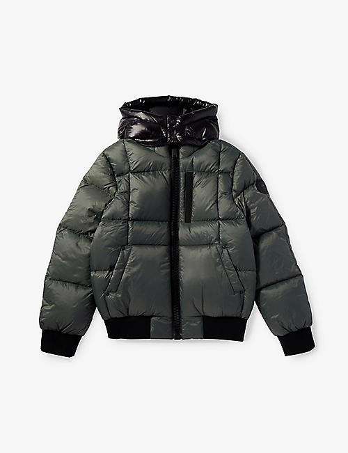 MOOSE KNUCKLES: 125th Street brand-patch recycled-nylon-down jacket 10-16 years
