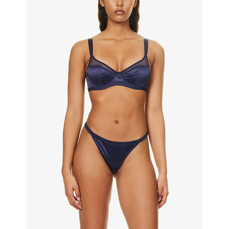 Shop Love Stories Women's Dark Blue Celia Semi-sheer Stretch-recycled Polyamide And Polyester Bra
