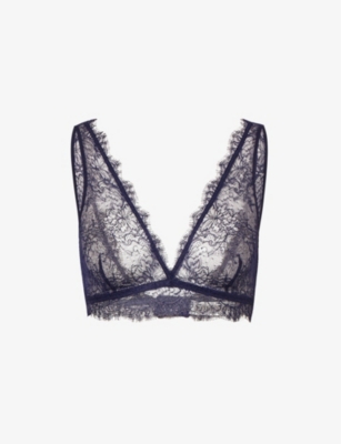 Love Stories Womens Dark Blue Cherie Lace-embellished Stretch Recycled Polyamide-blend Bralette