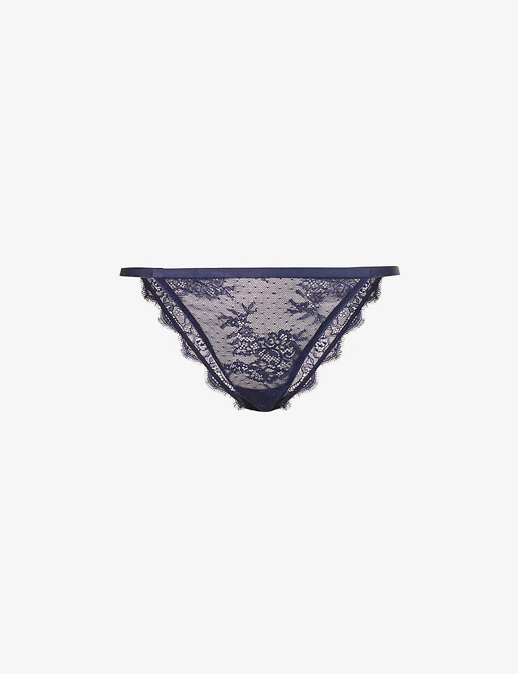 Love Stories Womens Dark Blue Charlotte Floral-embroidered Stretch Recycled-polyamide Briefs