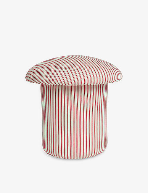 ASSIEDS - TOII: Striped upholstered cotton mushroom stool 50cm