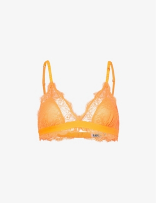 LOVE STORIES LOVE STORIES WOMEN'S ORANGE LOVE LACE RECYCLED-POLYAMIDE-BLEND BRALETTE