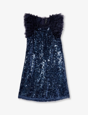 Needle & Thread Needle And Thread Girls Navy Nvy Kids Stephanie Sequin-embellished A-line Recycled-polyester Dress 4