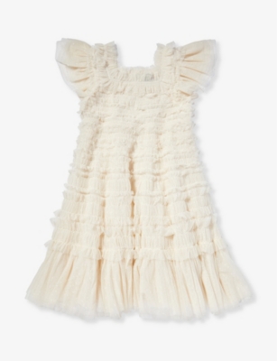 NEEDLE AND THREAD: Lisette lace-embroidered frill-panel  recycled-polyester dress 4-12 years