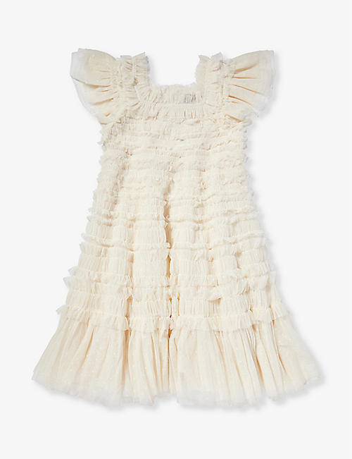 NEEDLE AND THREAD: Lisette lace-embroidered frill-panel recycled-polyester dress 4-12 years