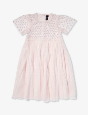 NEEDLE & THREAD NEEDLE AND THREAD GIRLS PEONY PINK PNY KIDS THEA SEQUIN-EMBELLISHED BODICE RECYCLED-POLYESTER DRESS 