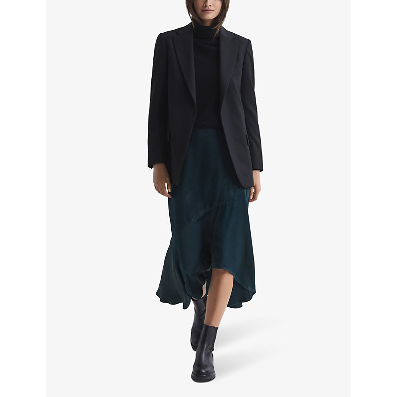 Shop Reiss Women's Teal Inga Asymmetric-hem Satin Midi Skirt