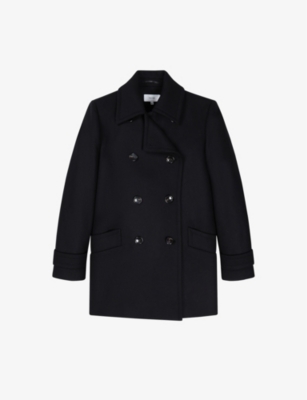 Reiss Womens Black Maisie Short Double-breasted Woven Coat | ModeSens