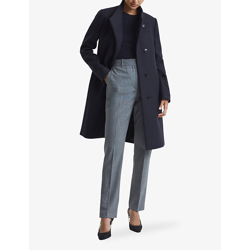 Shop Reiss Women's Navy Mia Wrap-design Regular-fit Wool-blend Jacket
