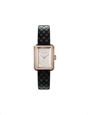 CHANEL: H6590 BOY·FRIEND small 18ct beige-gold, 0.53ct brilliant-cut diamond and quilted-leather quartz watch