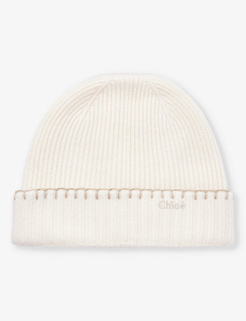 CHLOE: Brand-embroidered ribbed-knit beanie