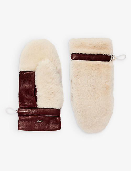 CHLOE: Gold-toned hardware drawstring-cuffs leather mittens
