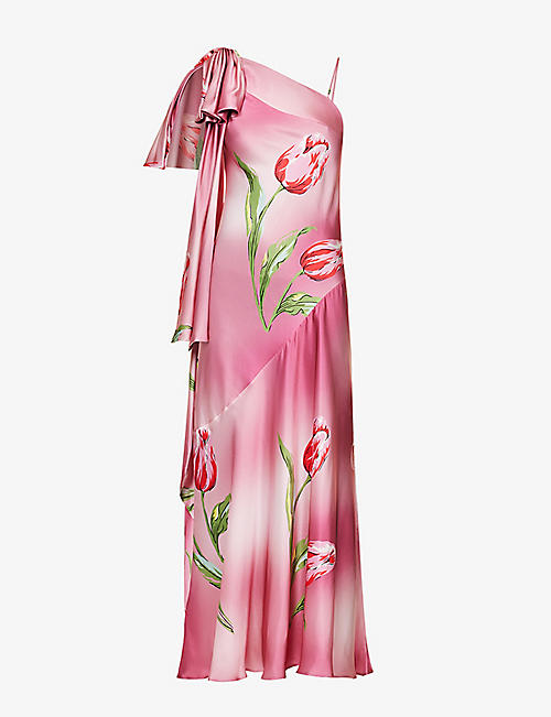 RODARTE: Floral-print asymmetric-neck silk maxi dress