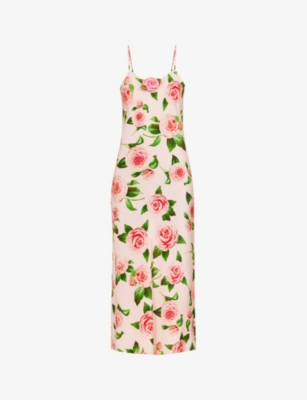 RODARTE: Floral-appliqué flared-hem silk maxi dress