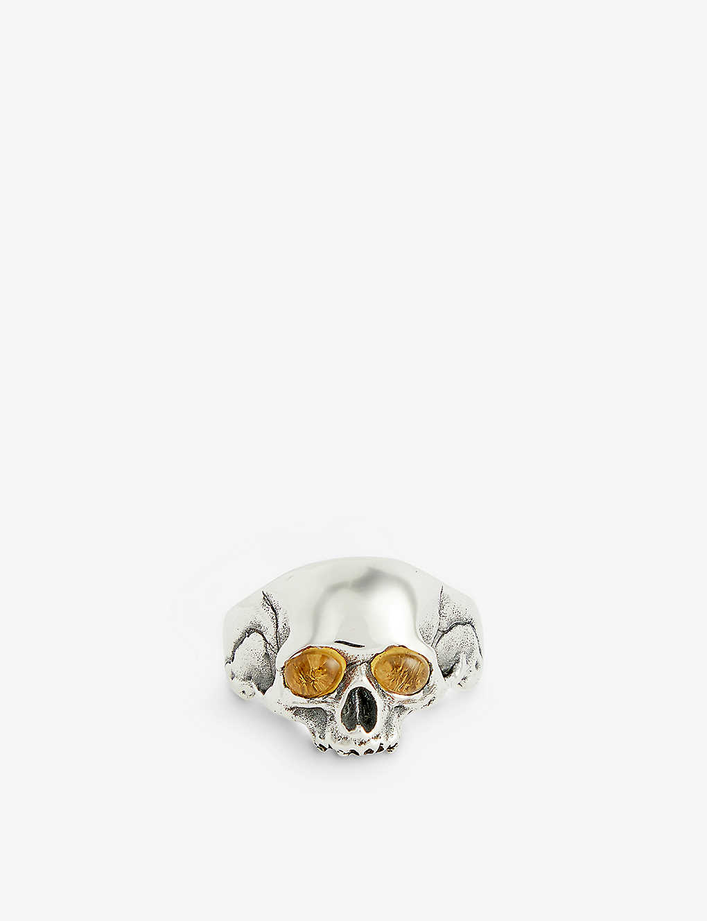 Frederick Grove Mens Silver Skull 925 Sterling Silver And Citrine Ring