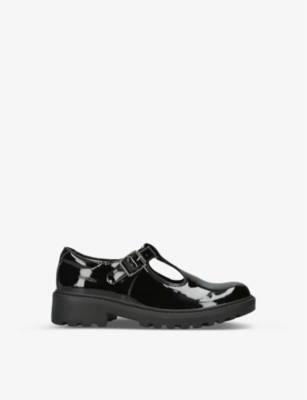 Shop Geox Girls Black Kids Casey Logo-debossed Patent-leather Shoes 7-10 Years