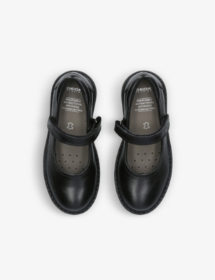 Geox Girls Black Kids Casey Logo-debossed Leather Shoes 7-10 Years In Black
