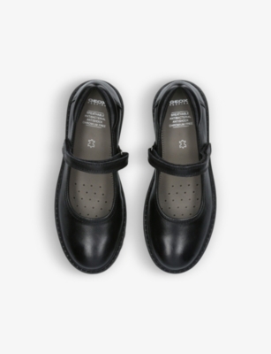 Geox Girls Black Kids Casey Logo-debossed Leather Shoes 7-10 Years In Black