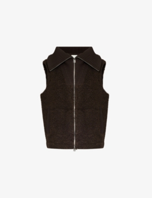 Varley Aspen Ribbed Knit-trimmed Faux Shearling Vest In Coffee Bean