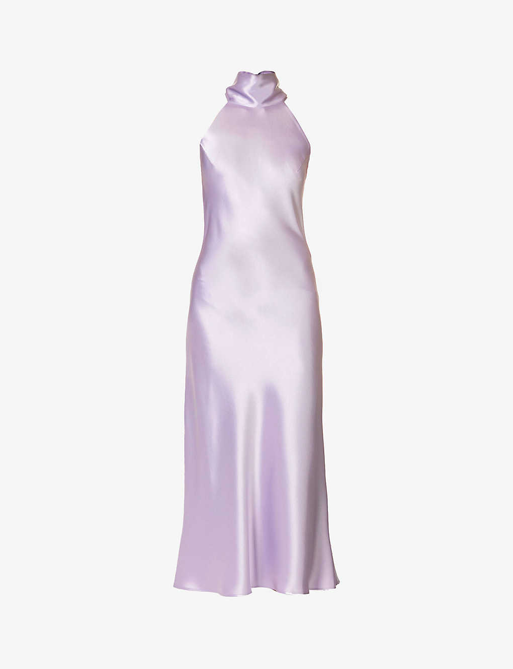 Shop Galvan Sienna Halterneck Satin Midi Dress In Purple
