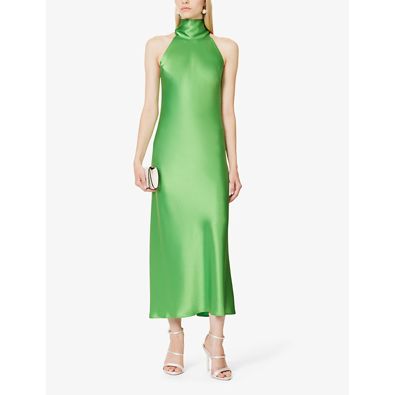 Shop Galvan London Womens Paris Green Sienna Halterneck Satin Midi Dress