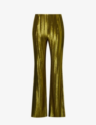 Galvan Nuage Pleated Satin Trousers In Olivine