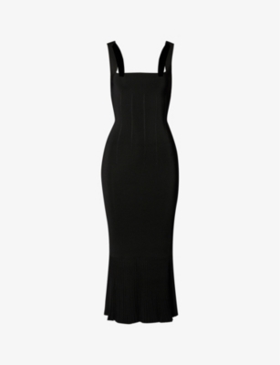 Galvan London Womens Black Atalanta Pleated-hem Stretch-woven-blend Midi Dress