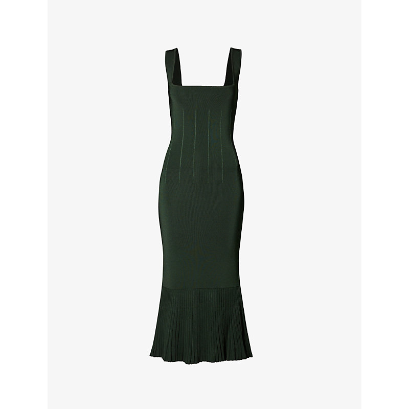 Galvan London Womens Evergreen Atalanta Pleated-hem Stretch-woven-blend Midi Dress