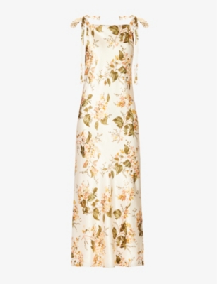 reformation aden silk dress REFORMATION - Aden floral-pattern silk midi dress