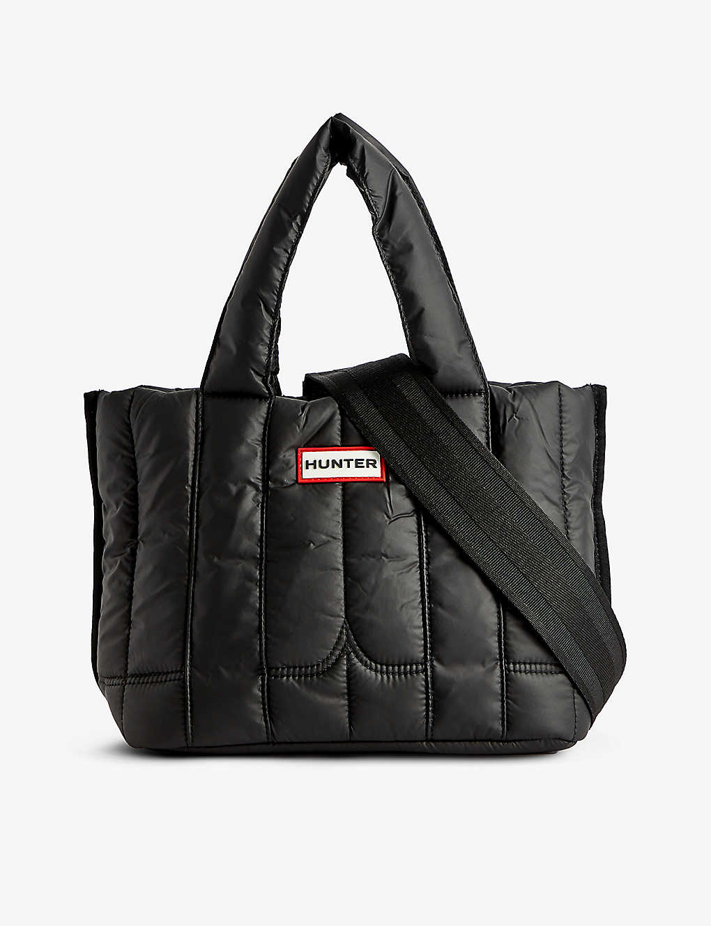 Hunter Intrepid Puffer Recycled-polyester Tote Bag In Black/red Box Logo