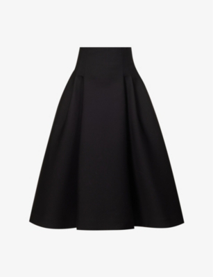 BOTTEGA VENETA: Compact pleated wool midi skirt