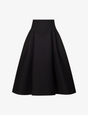 Shop Bottega Veneta Women's Black Compact Pleated Wool Midi Skirt