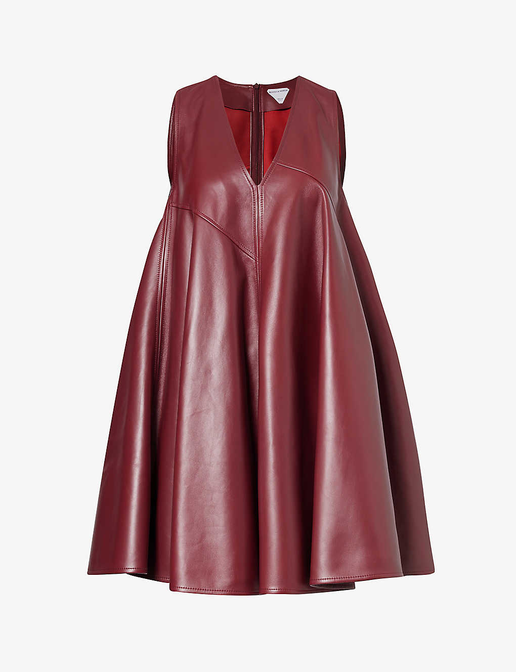Shop Bottega Veneta V-neck A-line Leather Mini Dress In Pomegranate