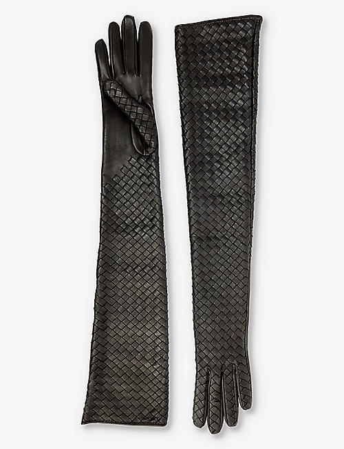BOTTEGA VENETA: Intrecciato woven-pattern leather gloves